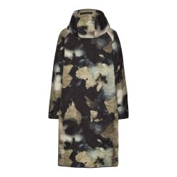 Lang quilted frakke med htte - Moss print 