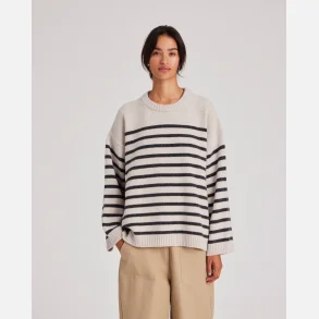 Barbera Stripe Lambswool Jumper - Island Fossil / Dark Grey Stripe