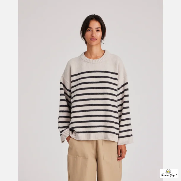 Barbera Stripe Lambswool Jumper - Island Fossil / Dark Grey Stripe