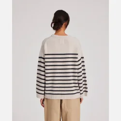 Barbera Stripe Lambswool Jumper - Island Fossil / Dark Grey Stripe