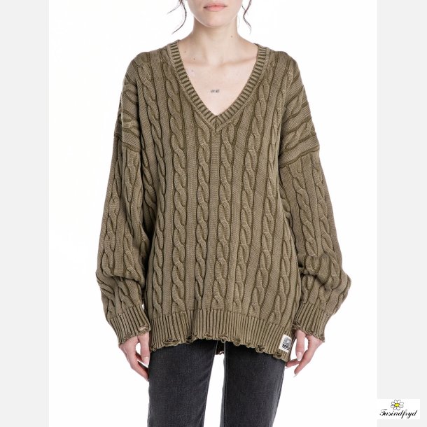 Oversized kabel strik - kakhi