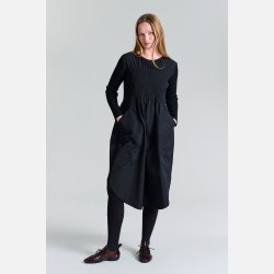Fukkura poplin kjole med smock - sort